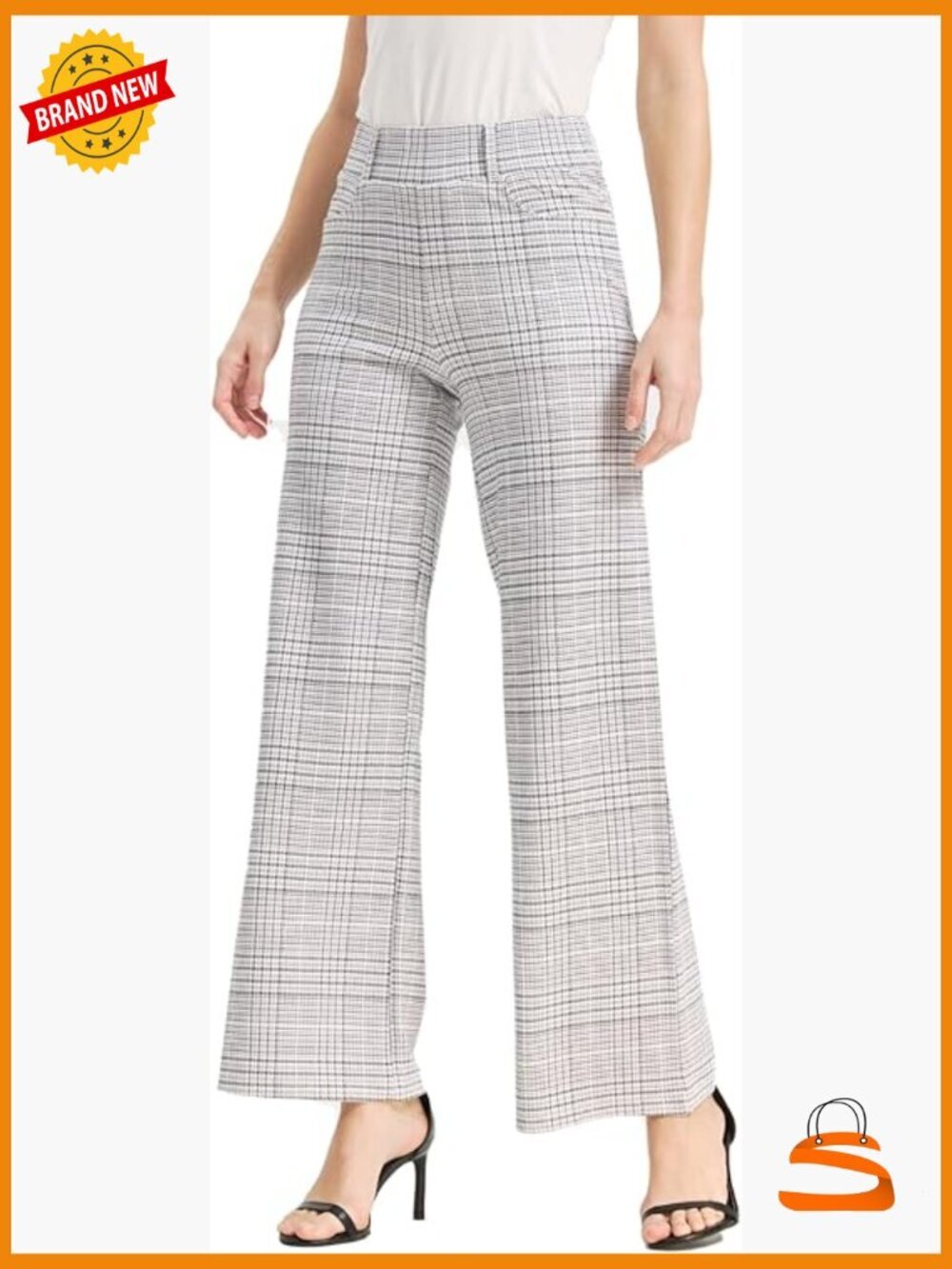 Wide Leg High Waisted Plaid Dress Pants with Pockets Stretchy Work Trousers